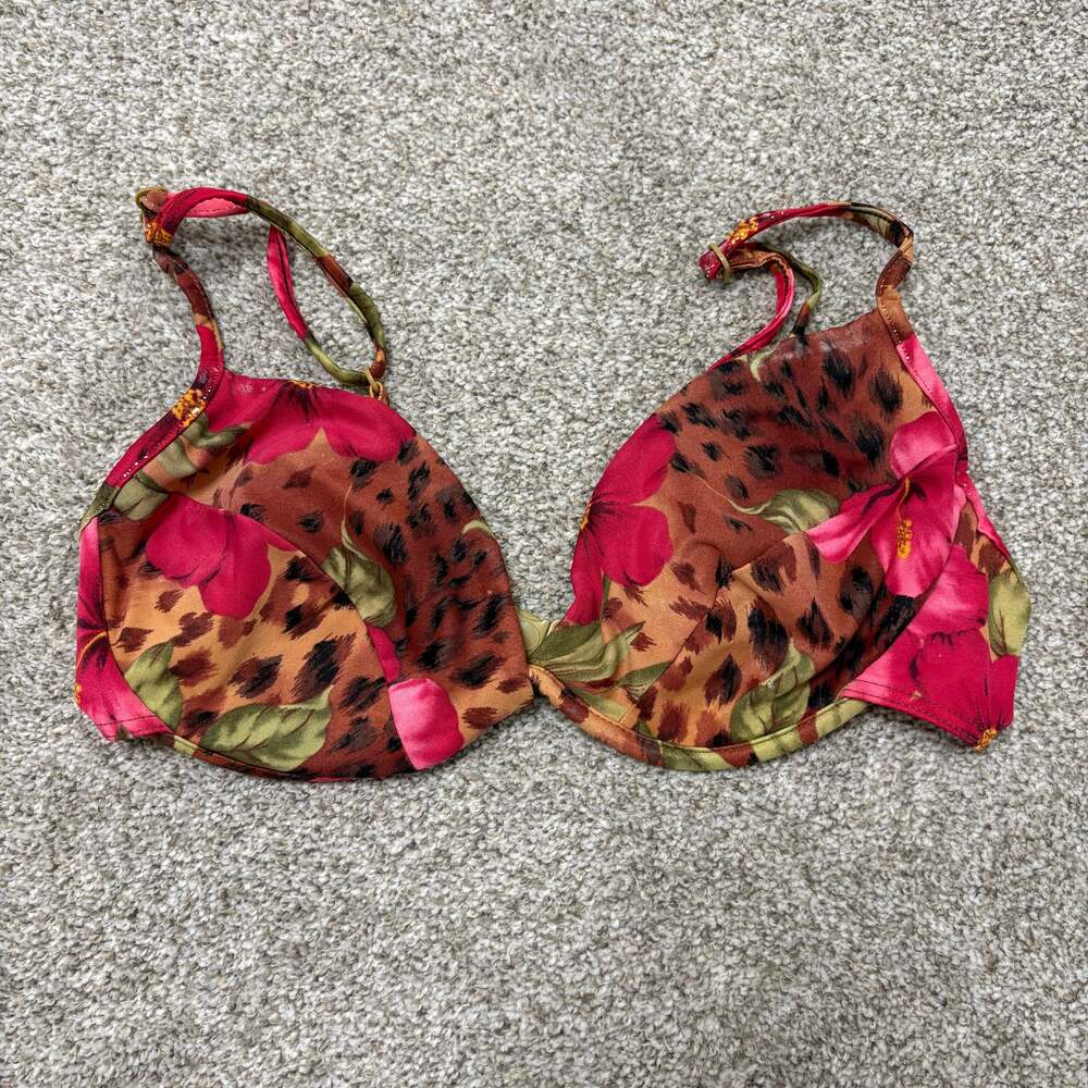 Vintage St. John's Bay Leopard and Tropical Floral Print Underwire Bikini Top